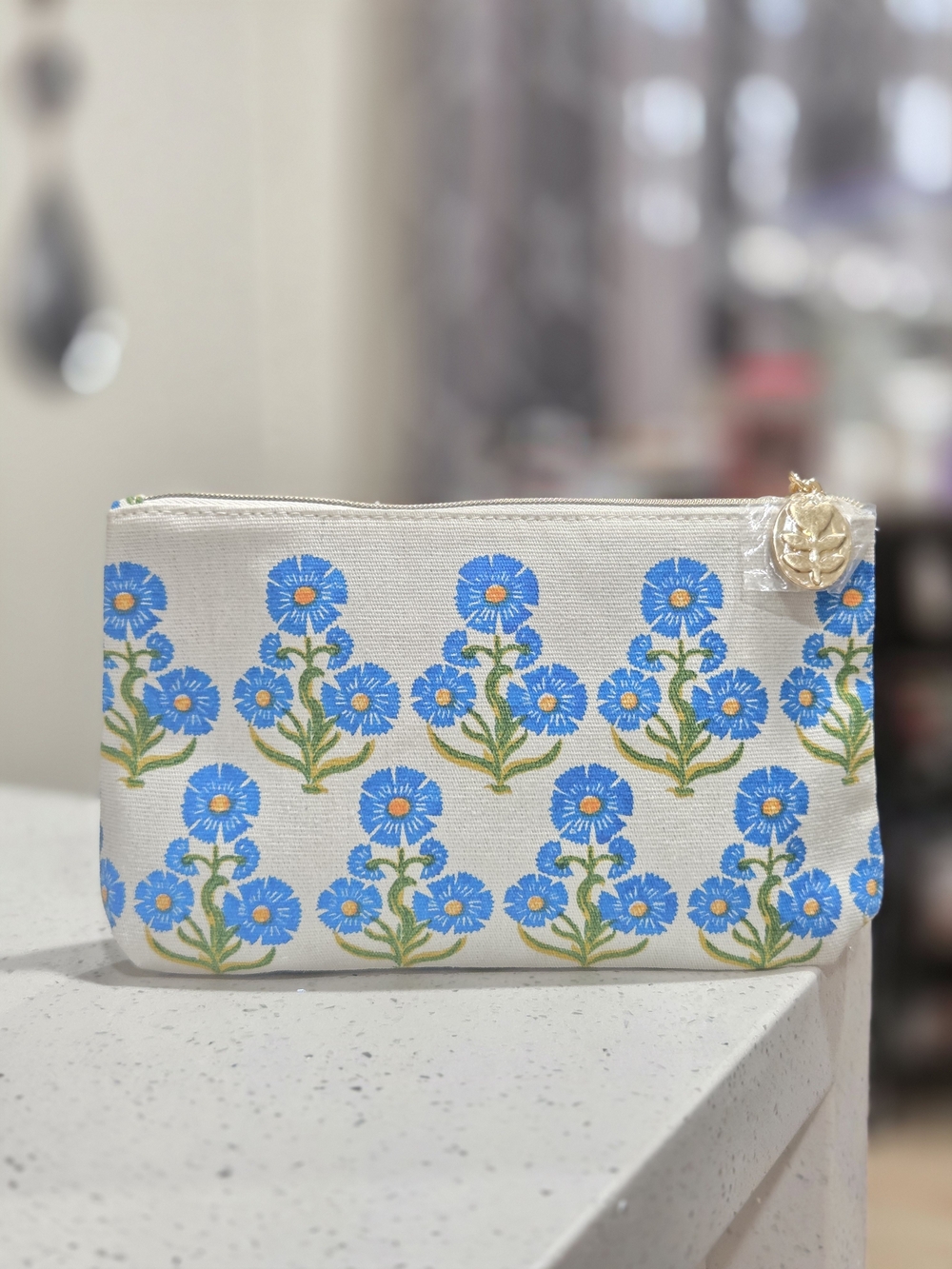 Estee Lauder Blue Floral Canvas Zip Pouch - Women Bags New